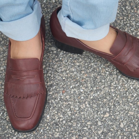Burgundy Frilled-Leather Loafers - Picture 3 of 4